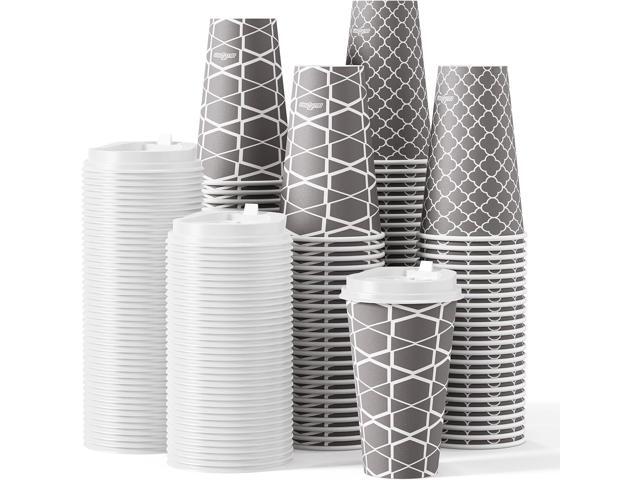 JOLLY PARTY Disposable Coffee Cups with Lids -16 oz (100 Sets) To Go Cups, Paper Coffee Cups for Beverages Espresso Tea, Suitable for Cafes,...