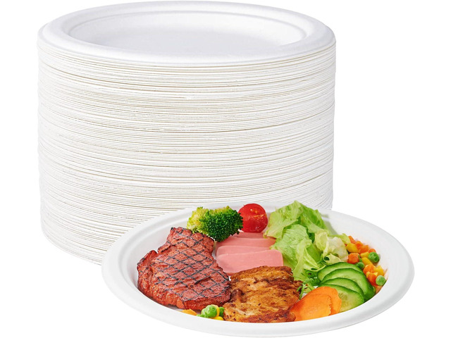 ECOLipak 100% Compostable 10 Inch Heavy Duty Paper Plates, 150 Pack Disposable Biodegradable Eco-friendly Sugarcane Bagasse Plates for Dinner...