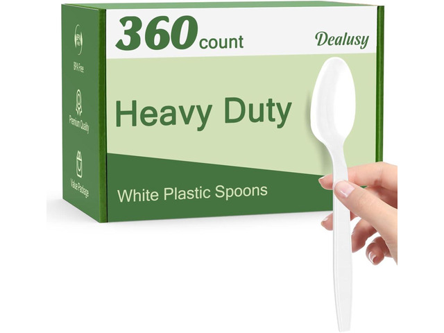 Dealusy 360 Count White Plastic Spoons Disposable, BPA-Free, Heat Resistant, Solid and Durable Disposable Spoons Heavy Duty Bulk, Premium Spoons...
