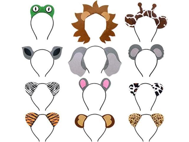 12pcs Jungle Animal Safari Headbands with Animal Hair Hoops - Photo Booth Props, Party Favors and Decorations for Kids and Adults