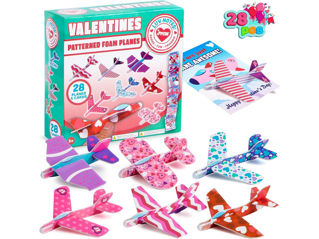 JOYIN 28 Valentine's Day Foam Airplanes for Kids, Greeting Cards with Punchline for Kids School Classroom Exchange Prizes Gift Supplies, Planes...