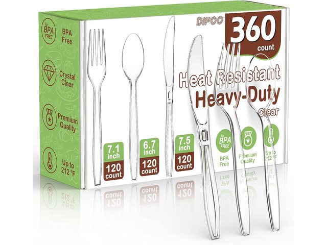 360 Count Plastic Silver Ware Heavy Duty, 120 Forks, 120 Spoons, 120 Knives, Heat Resistant & BPA Free Disposable SilverWare, Disposable Cutlery...