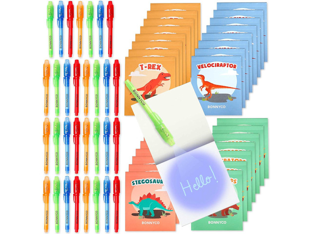 BONNYCO Invisible Ink Pen and Notebook Pack 32, Dinosaur Party Favors for Kids. Magic Spy Pen Goodie Bags Stuffers for Kids, Dinosaur Birthday...
