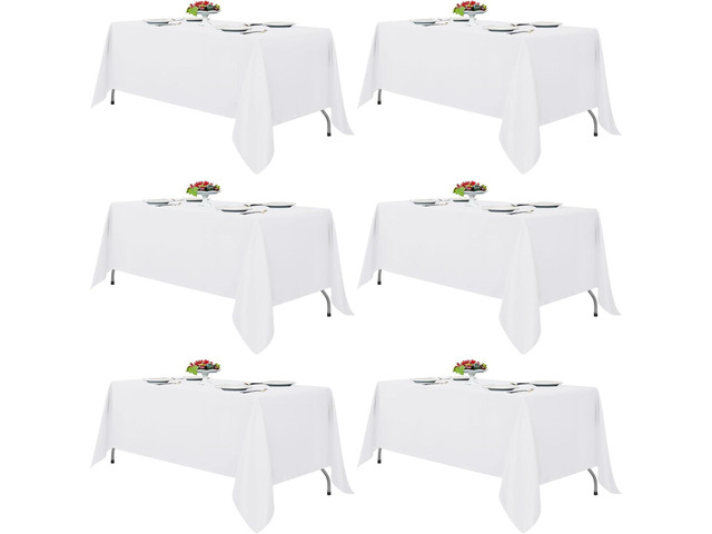 Fitable White Tablecloths for Rectangle Tables, 6 Pack - 70 x 120 Inches - Reusable and Washable Table Clothes for 6-8 Ft Tables, Polyester Fabric...