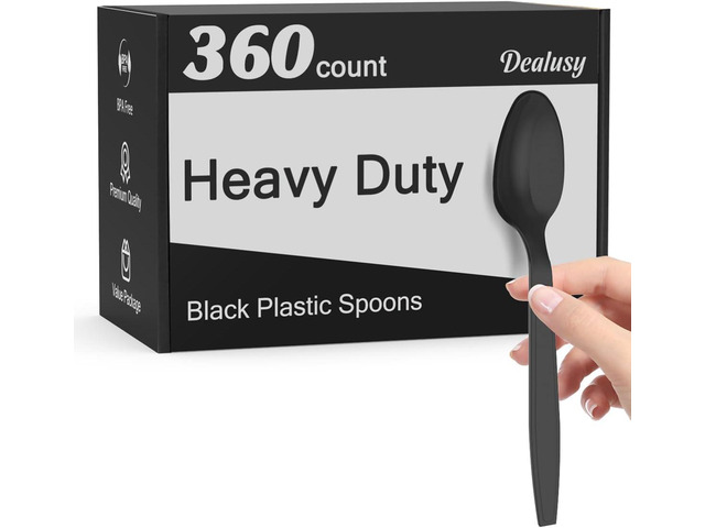 Dealusy 360 Count Black Plastic Spoons Disposable, BPA-Free, Heat Resistant, Solid and Durable Disposable Spoons Heavy Duty Bulk, Premium Spoons...