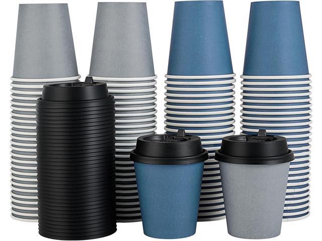 LITOPAK 100 Pack 10 oz Disposable Paper Coffee Cups with Lids for Coffee, Water, Juice, or Tea, Blue and Gray Hot Paper Cups for Home, Restaurant,...