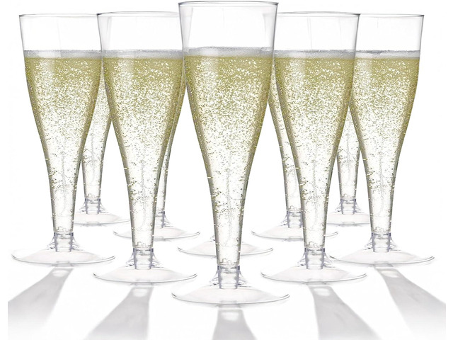 Prestee 100 Pack Clear Plastic Champagne Flutes - 4.5 oz Durable Disposable Champagne Glasses for Parties, Weddings, Toasting and Large...