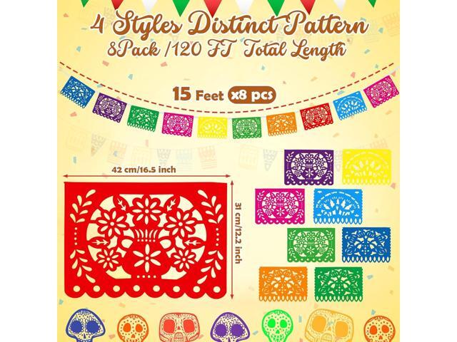 Boao 8 Packs 120 ft Mexican Party Decorations Fiesta Banner Plastic Papel Picado Banner Garland Cinco De Mayo Decor Dia De Los Muertos Hanging...
