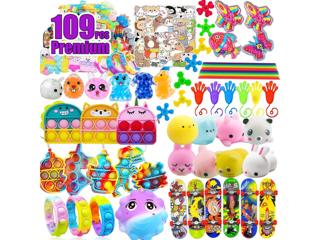 109 PCS Premium Party Favors Toys for Kids,Assortment Mini Pop Fidget it Toys for All Ages Kids,Classroom Prizes,Treasure Chest, Prize Box Toys,...