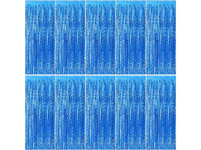 Blue Backdrop Wavy Tinsel Foil Fringe Curtains for Parties Sparkle Metallic Wavy Blue Birthday Decorations for Streamers Party Decorations Photo...