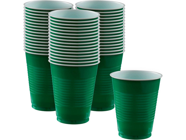 Amscan 436801.03 Big Party Pack Festive Green Plastic Cups 16 oz. Pack of 50 Party Supply