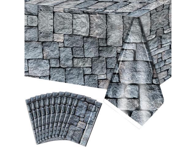 Irenare 10 Pieces Cobblestone Tablecloth Stone Printed Table Cover Medieval Table Decoration Plastic Tablecloth Stone Brick Tablecovers for...
