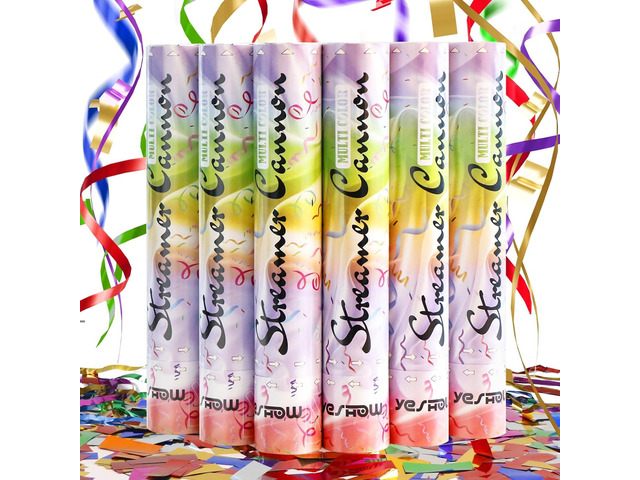 Streamer Poppers Confetti Cannon, 6Pack YESHOW Shiny Multicolor Streamers Party Poppers for Graduation, Birthday, Wedding