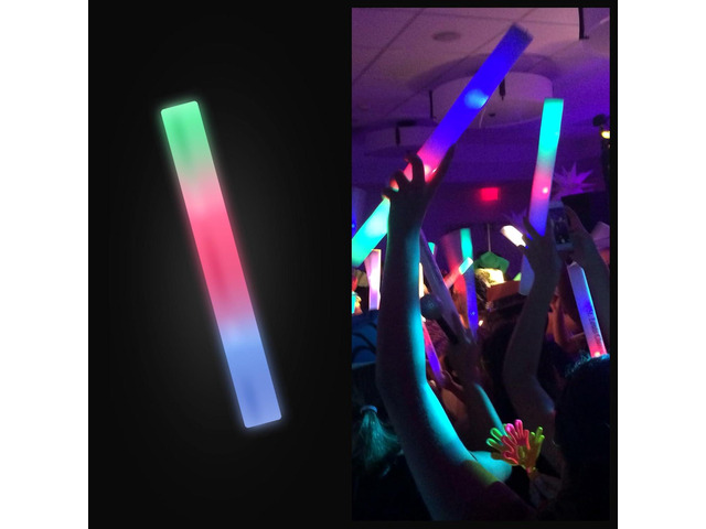 100 Pack - Multicolor LED Foam Sticks Glow Batons - 3 Modes - 18' - Great for Weddings and Parties
