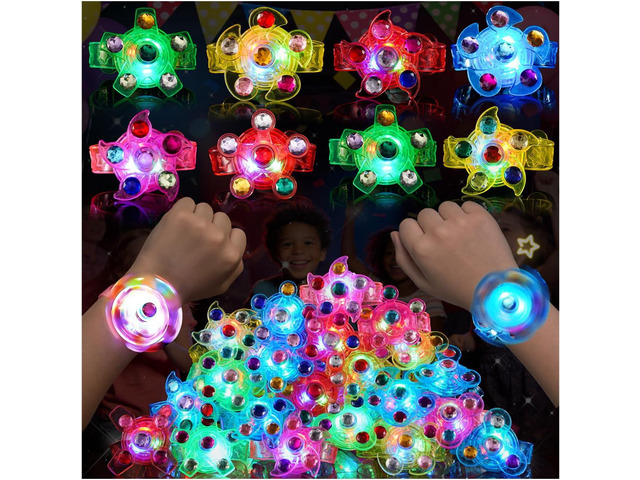 24 Pack LED Fidget Spinner Bracelets - Glow in The Dark Party Favors for Kids 4-8 8-12, Bulk Classroom Treasure Box Toys, Goodie Bag Stuffers,...