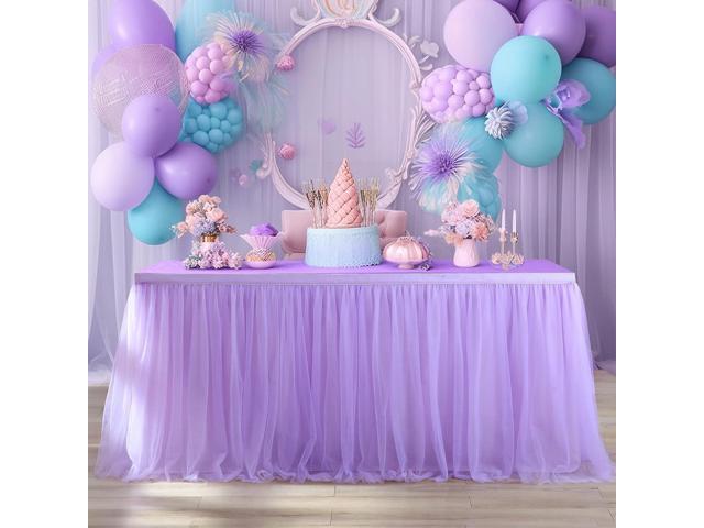 6ft Lavender Tulle Table Skirts for Rectangle Tables or Round Tables Lavender Ruffle Tutu Tablecloth for Girls Baby Shower Birthday Party Wedding...