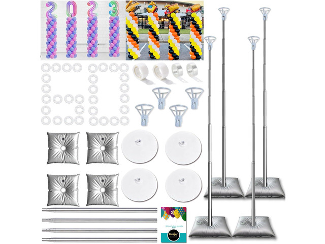 DECOJOY Balloon Columns Stand Set of 4, 7 Feet Telescoping Ballon Arches Stands with Bases for Floor, Height Adjustable Metal Ballon Tower Pillar...