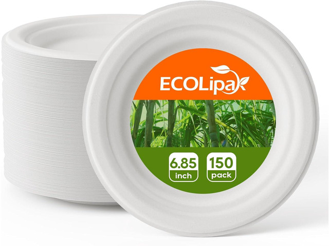 ECOLipak 6.85 Inch Compostable Dessert Paper Plates, 150 Pack Disposable Biodegradable Heavy Duty Eco-friendly Sugarcane Bagasse Halloween Plates...