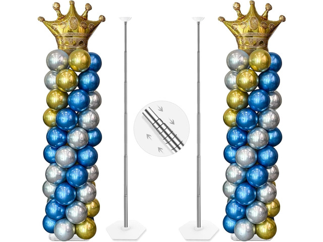 YALLOVE Balloon Column Stand Kit Sets of 2, 7 Feet Height Adjustable Balloon Tower Pillar with Reusable Metal Telescopic Design for Birthday,...