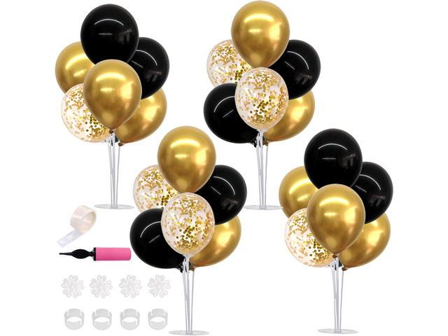 TONIFUL Graduation Decorations 2026 4 Set Black Gold Balloon Centerpieces for Table,Balloon Stand Kit for Black Gold Party Decor 40th 50th 60th...
