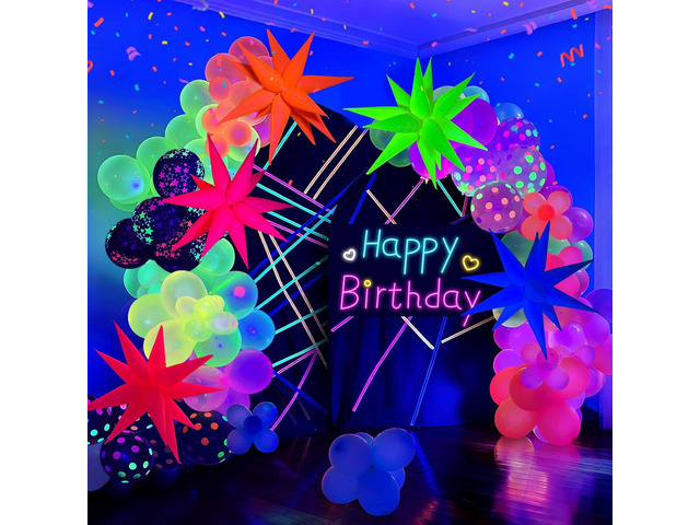 GYIPFIPA UV Neon Balloons, Glow in the Dark Party Supplies Neon Foil Explosion Star Balloon Kit Cone Balloons Glow in the Dark Birthday Decorations...