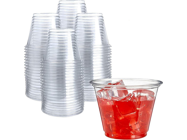 Prestee Clear Plastic Cups 9oz Disposable PET Water, Wine, and Drink Glasses Crystal Clear, Durable, Recyclable Party Cups 100 Count for...