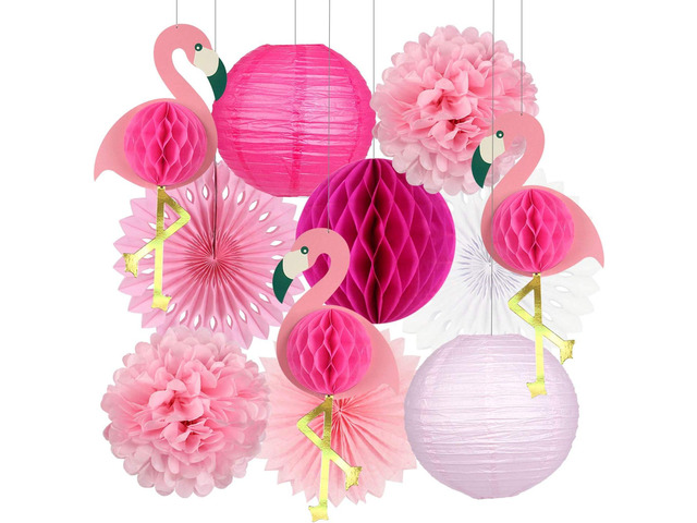 zilue Tropical Party Decorations Pink Flamingo Party Supplies Pom Poms Flowers Tissue Paper Fan Paper Lanterns for Hawaiian Summer Beach Luau Party