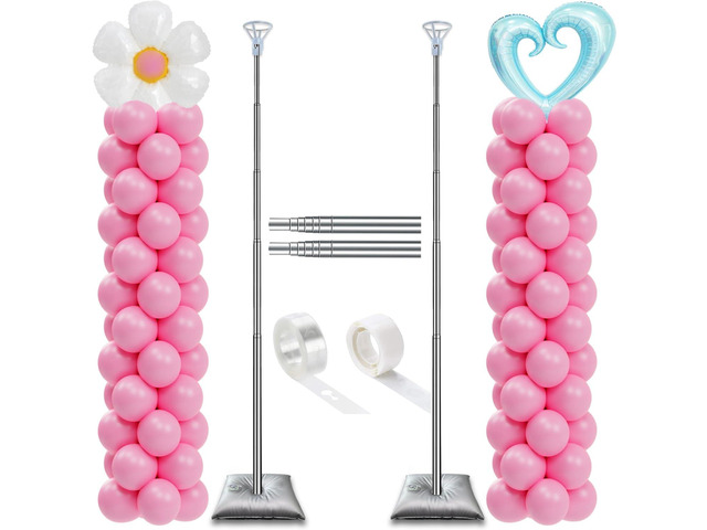 DECOJOY Balloon Column Stand Set of 2, Adjustable 7 Feet Ballon Arch Stands with Bases for Floor, Tall Baloon Tower Pillar Assembly Kit for...