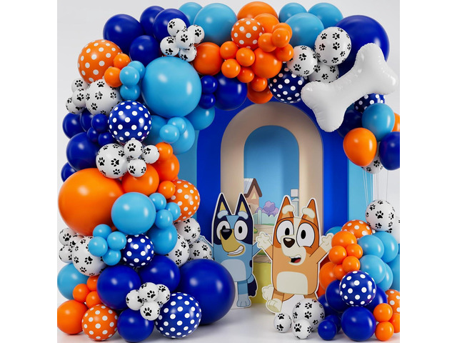 ALL-IN-1 Balloons Arch & Garland Kit with BONUS Dog Bone Small and Large Blue & Orange Party Balloons Blue Themed Party Decorations & Supplies for...
