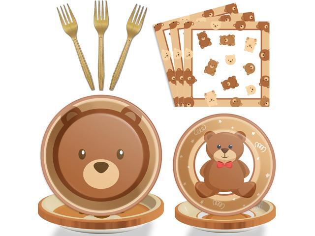96 Pcs Bear Baby Shower Party Plates Decorations We Can Bearly Wait Baby Tableware Bear Theme Dessert Teddy Plates Napkins Supplies for Gender...