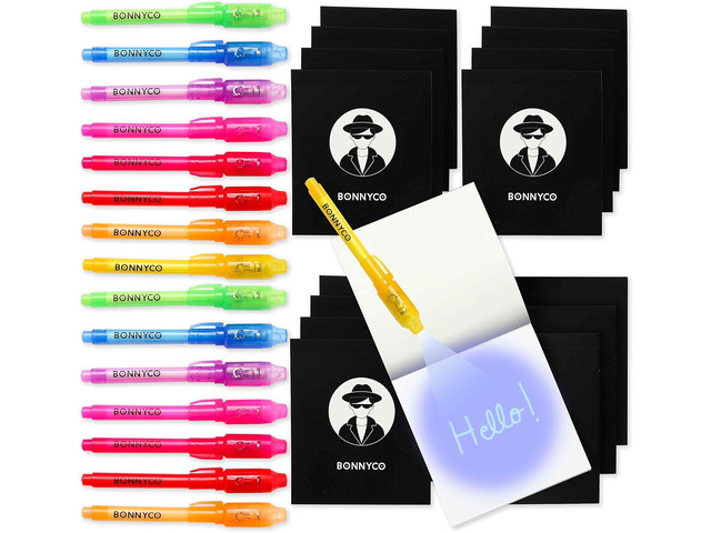 BONNYCO Invisible Ink Pen and Notebook Pack 16, Party Favors for Kids. Magic Spy Pen Goodie Bags Stuffers for Kids, Goody Bag Stuffers Pinata....