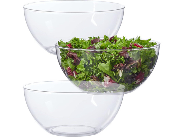 US Acrylic Vista Clear Plastic Salad and Serving 10-inch Bowls set of 3 Reusable, BPA-free, Made in the USA 135 oz. capacity