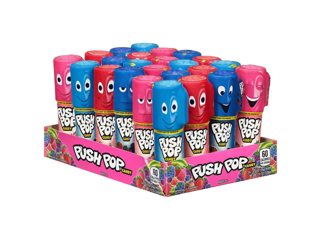 Push Pop Candy Lollipops - Individually Wrapped Variety Candy Party Pack - 24 Count Lollipops in Assorted Fruity Flavors - Fun Candy for Gifts,...