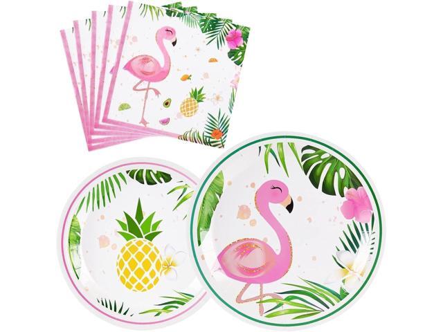 WERNNSAI Flamingo Party Decorations - 48PCS Hawaiian Plates and Napkins Summer Flamingo Themed Tableware Set Tropical Dinner Plates and Napkins for...