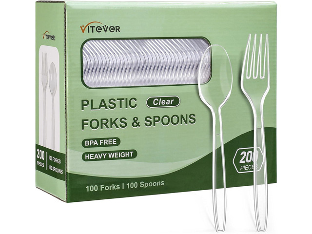 [200 Count] Disposable Plastic Silverware, Heavy Duty Forks and Spoons Set, Durable Plastic Utensils Cutlery Set for for Parties, Picnics, Big...