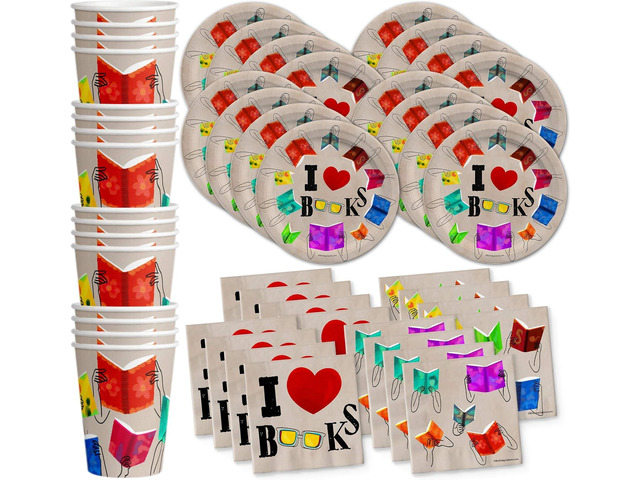Birthday Galore Book Club Birthday Themed Party Supplies for Kids and Adults - Ideal Celebration Tableware Set with Plates, Napkins, & Cups Quick...