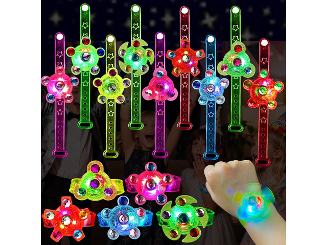 Maegawa 25 Pack LED Light Up Fidget Spinner Bracelets Party Favors for Kids 4-8 8-12, Glow in The Dark Party Supplies, Treasure Box Toys for...