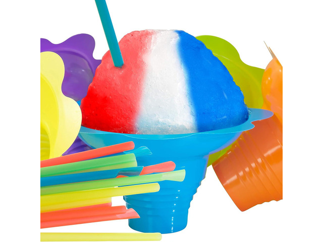 Leak Proof & Drip Catching, Super Cute Reusable 4oz Flower Snow Cone Cups with Straws 25 Pk, Colorful Easy Grip Bowls Perfect for Birthday Party,...