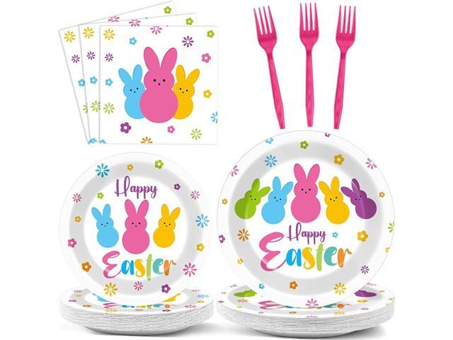 gisgfim 96Pcs Easter Bunny Peeps Party Plates and Napkin Party Supplies Easter Rabbit Party Tableware Set Happy Easter Party Decorations Favors for.