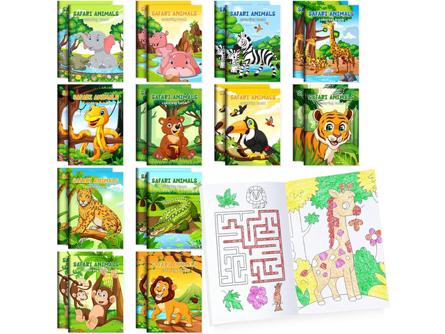 BenLouis 24 Pcs Jungle Safari Mini Coloring Books Kids Zoo Animals Party Favors Small Activity Books Bulk for Kids Wild One Birthday Goodie Bags...
