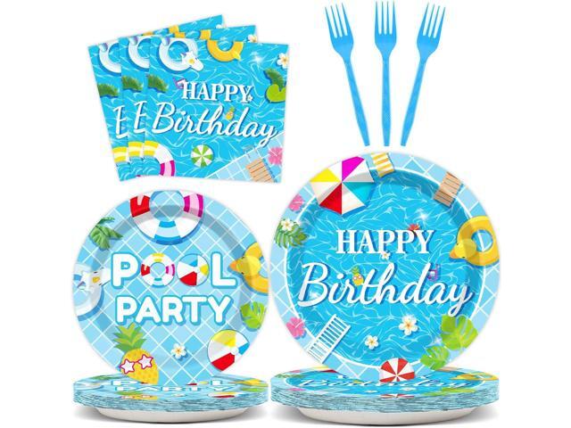 96 Pieces Pool Birthday Party Tableware Set for Summer Beach Table Decorations Supplies Beach Ball Dessert Plates Summer Pool Party Napkins Forks.