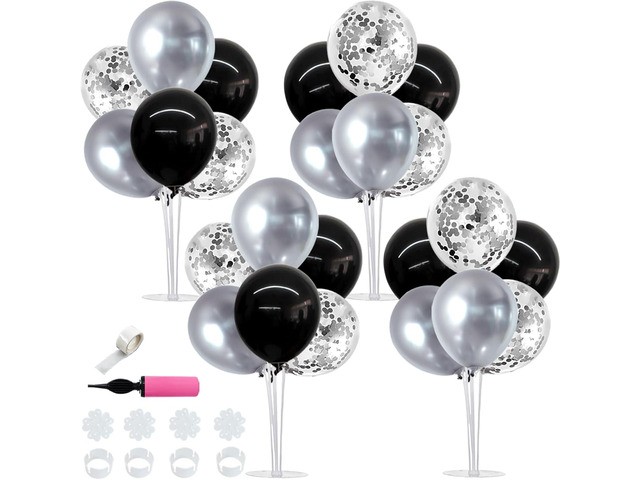 TONIFUL 4 Set Black and Silver Balloon Centerpiece for Table, Balloon Stand Kit for Birthday, Anniversary, Wedding, Halloween and Black Silver...