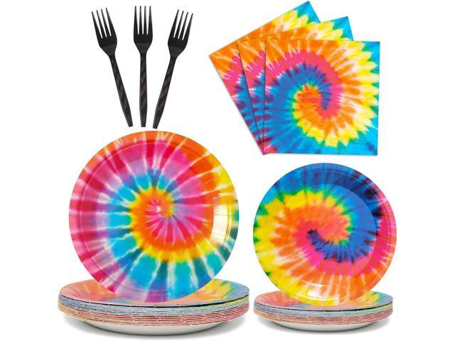 24 Guests Tie Dye Party Plates Napkins Tie Dye Birthday Party Decorations Supplies for Girls Tie Dye Birthday Paper Plates Napkins Forks Tableware...
