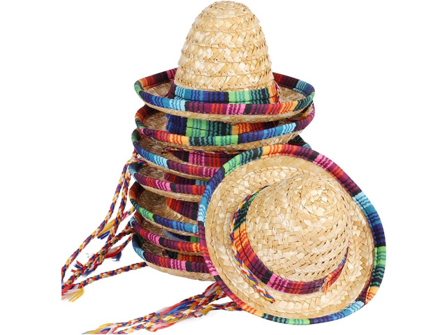 BTYMS 8 Pieces Mini Sombrero Party Hats Fiesta Party Decorations Party Supplies Sombrero Costume Hats for Table, Dolls, Dogs- 5.9 Inch
