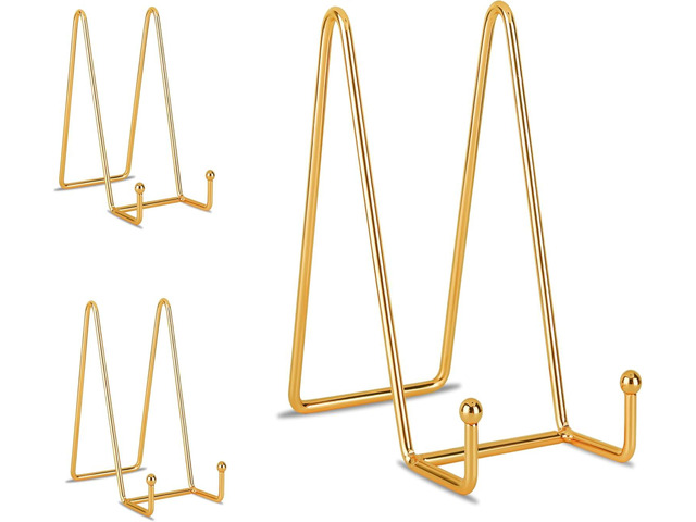 Decolore 8 inch 3 Pack Gold Plate Stands Table Top Easels Plate Holder Display Stands for Picture, Decorative Plate, Book, Photo Easel, Artistic Work