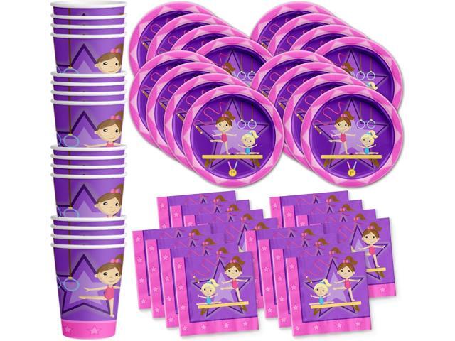 Gymnastics Star Birthday Party Supplies Set Plates Napkins Cups Tableware Kit for 16