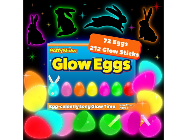 PartySticks 72 Easter Glow Eggs & 216 mini Glow Sticks 288pcs total, Glow-in-the-Dark Kids Teens Adults Easter Basket Stuffers Fillers Gift for...