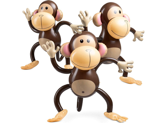 Large Inflatable Monkey (Pack of 3) 27-Inch Monkeys for Baby Shower, Safari, Jungle Themed Birthdays, Blow Up Animal Party Favors and Decorations...