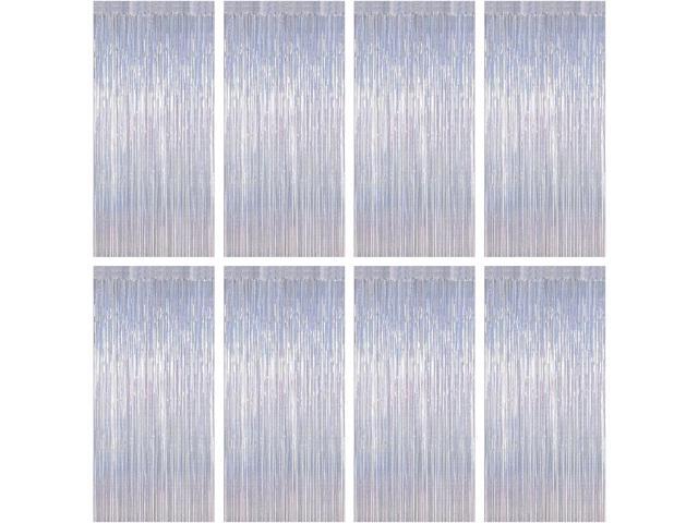 8 Pack 3.28 FT x 7.05 FT Tinsel Foil Fringe Backdrop, Glitter Silver Fringe Tinsel, Metallic Foil Curtains Door Streamer Disco Photo Backdrop Foil...