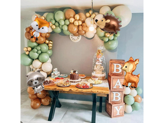 Woodland Animal Balloons Garland Arch,138Pcs Sage Green Brown Sand White Balloons for Baby Shower Kids' Woodland Animals Theme Birthday Party...